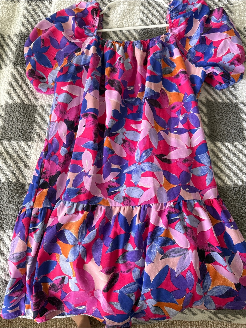 Women’s Summer Floral Puff-Sleeve Dress - Bright Pink & Purple 🩷💜